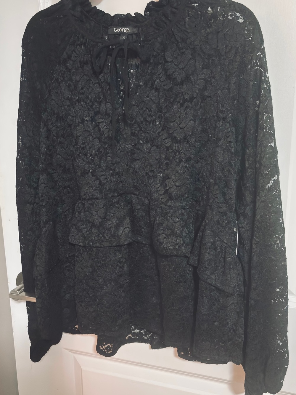 Black Lace Peplum Long-Sleeve Top